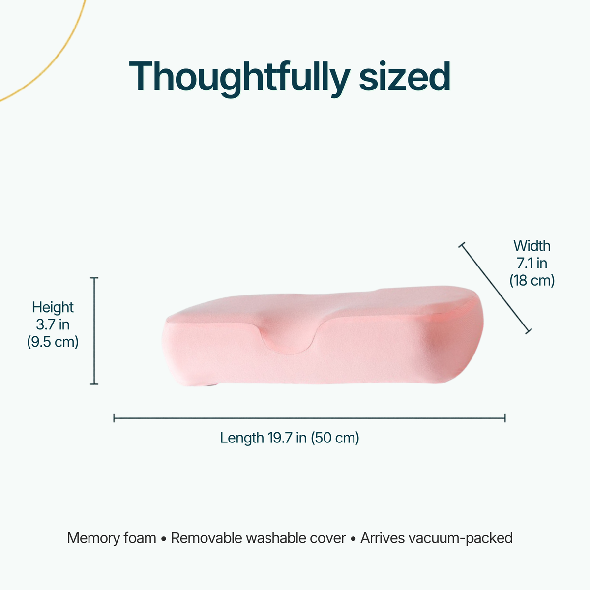 Cloud Contour Memory Foam Pillow dimensions: 19.7 x 7.1 x 3.7 inches