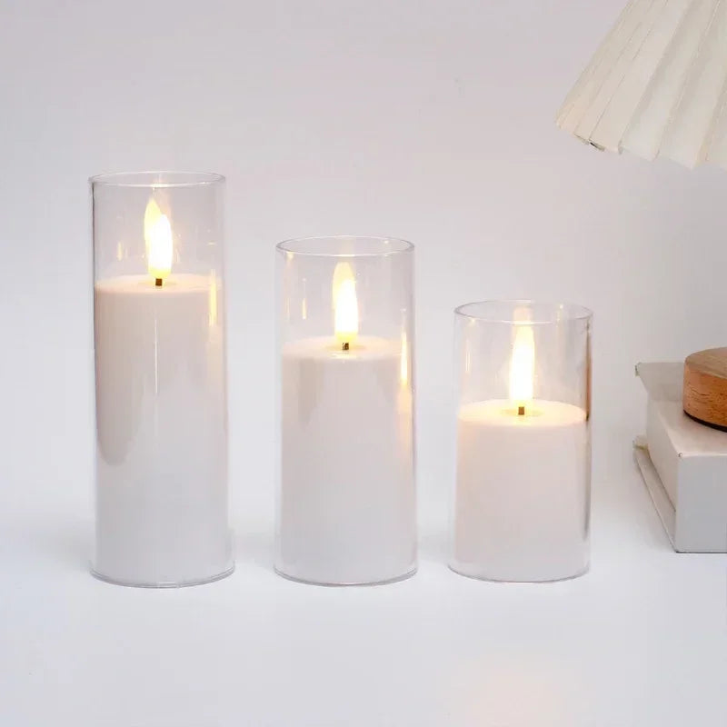Flickering flameless candles glowing