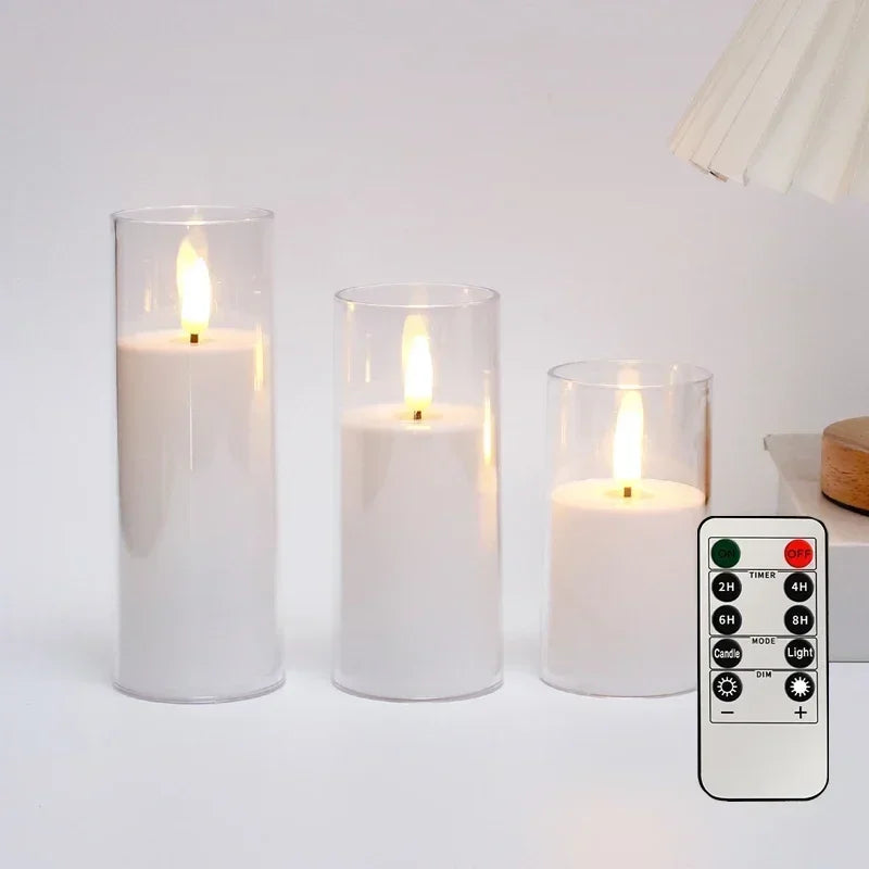 Set of 3 ivory flameless LED candles with remote