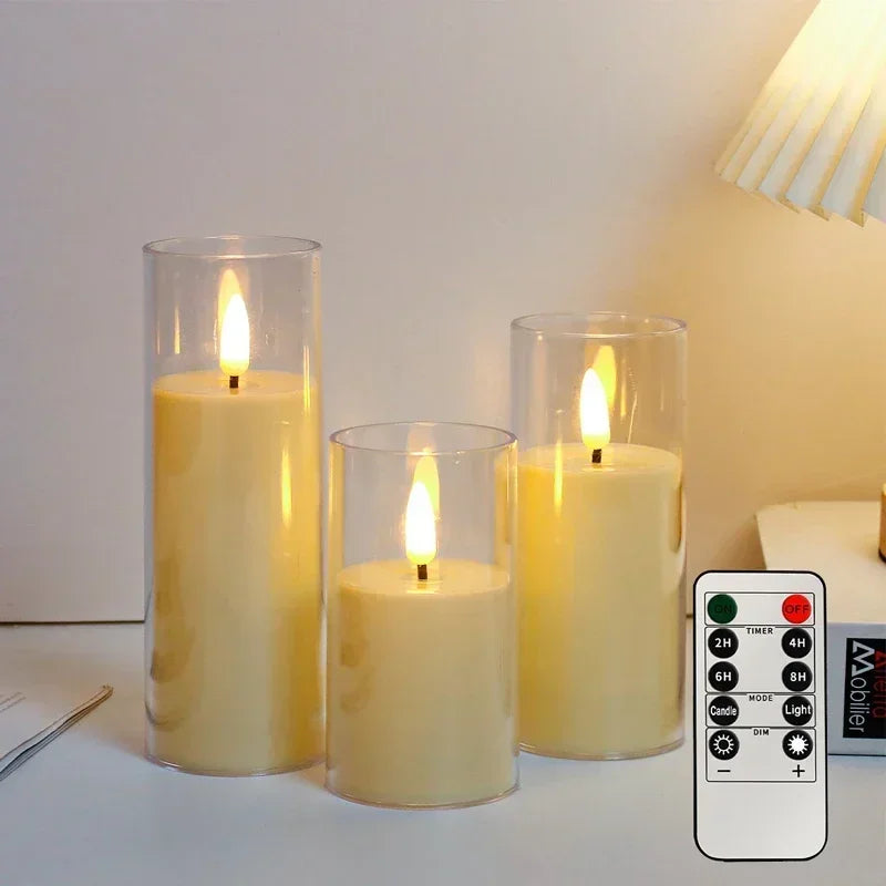 Warm beige flameless LED candles with remote